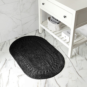 Коврик для ванной 60x100см DE'NASTIA овал кружево2 черный хлопок 100% 000000000001219251