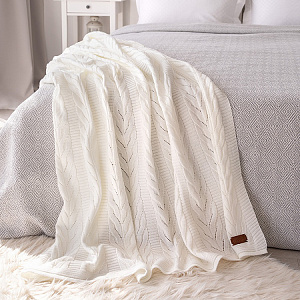 Плед 150х200см DE'NASTIA Коса молочный 100%акрил 000000000001212165