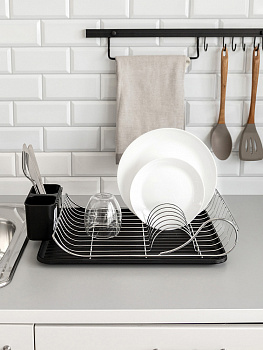 Сушилка кухонная 49x32x12см DE'NASTIA с поддоном черный/серебристый железо/ПП 000000000001227721