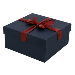 Коробка 19x19x9см подарочная с бантом Рогожка синий/красная лента 000000000001205123