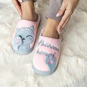 Туфли домашние-тапки р.42-43 LUCKY Коты серый/розовый полиэстер 000000000001187785
