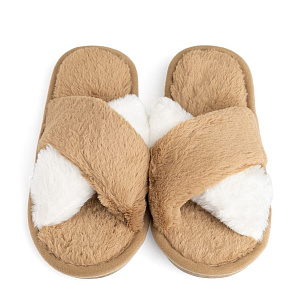 Туфли домашние-тапки р.40-41 LUCKY накрест коричневый/белый искусственный мех полиэстер 000000000001214537