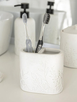 Стакан для зубных щёток DE'NASTIA Тиснение цветы белый полирезина 000000000001213494