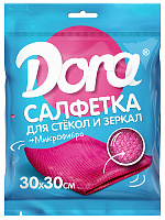 Салфетка для стекол и зеркал Dora 30х30см двухсторнняя, влаговпитывающая, полирующая, микрофибра, артикул 2001-007 000000000001203035