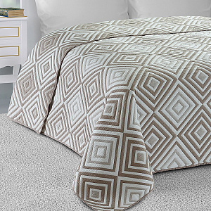 Покрывало 190x220см DE'NASTIA ромб большой 3слоя бежевое жаккард 55%хлопок 45%полиэстер 000000000001212595
