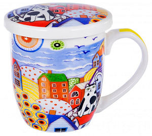 Кружка 350мл заварочная фарфор с металлическимситом Кошки подарочная упаковка Olaff 141-08004 000000000001197835