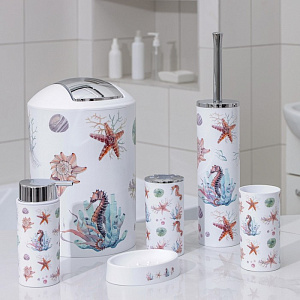 Набор для ванной 6 предметов Бриз мыльница дозатор для мыла 2стакана ершик ведро пластик 000000000001211463