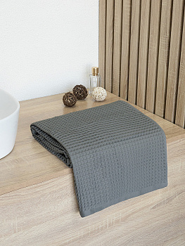 Полотенце вафельное 70x140см DE'NASTIA для бани/сауны 300гр темно-серый хлопок 000000000001228549