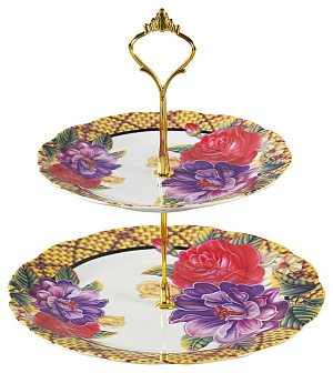 Этажерка-конфетница 2-х ярусная 18см/23см OLAFF Флора фарфор 000000000001193915