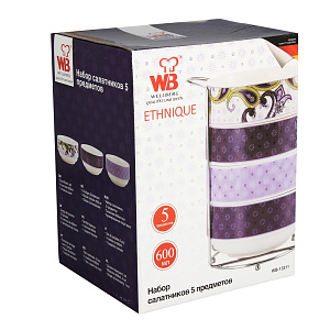 Набор салатников Wellberg, 600мл, фарфор, 5 предметов 000000000001154652