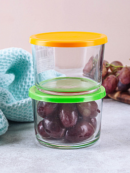 BASIC Контейнер 220мл 8,5х8,5х6см PASABAHCE зеленая крышка стекло 000000000001158129