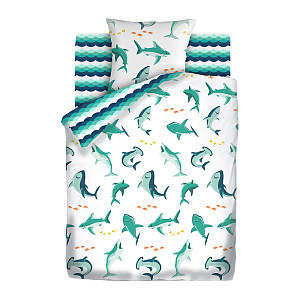 Комплект постельного белья Акулы Непоседа, 1.5 спальный, поплин 000000000001171884