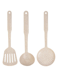 Набор кухонных принадлежностей 3 предмета (шумовка, лопатка, половник) песочный полипропилен 000000000001228185