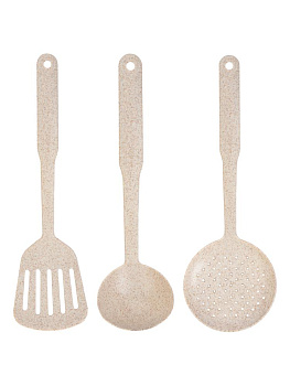 Набор кухонных принадлежностей 3 предмета (шумовка, лопатка, половник) песочный полипропилен 000000000001228185