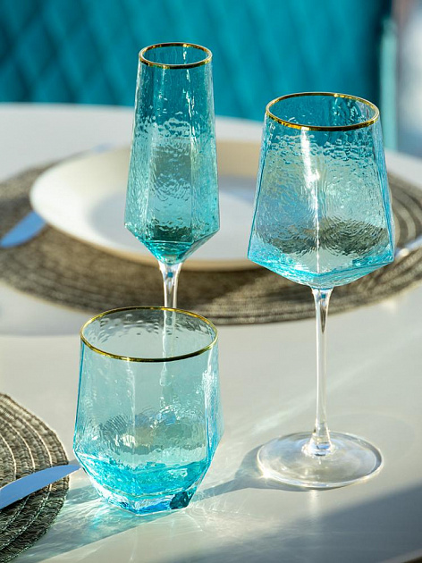 Бокал для вина 400мл LUCKY Ледяной голубой с золотой каймой стекло 000000000001210469