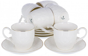 Набор кофейный 12 предметов (чашка 100мл-6шт/блюдце-6шт) белый с золотом подарочная упаковка 101-01008 000000000001177535