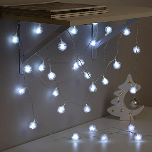 Гирлянда-Нить 5м 30LED LUAZON LIGHTING IP20 8 режимов 220В с насадками Ёжики белые прозрачная нить свечение белое 000000000001207987
