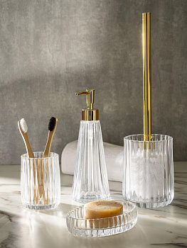 Стакан для зубных щеток 8x8x10см 230мл DE'NASTIA Граненое стекло прозрачный стекло 000000000001218912