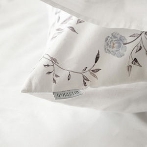 Комплект постельного белья Евро(пододеяльник200x220см,простыня230x260см,наволочки50х70см-2шт/70х70см-2шт)DE'NASTIA FLOWERSбелый/синий сатин-твилХлопок 000000000001224484