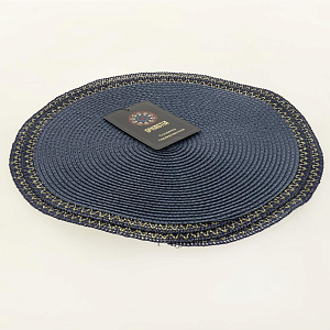 Салфетка сервировочная D36см DE'NASTIA синяя с золотистой строчкой по кругу 70% полипропилен 30% полиэстер 000000000001208012