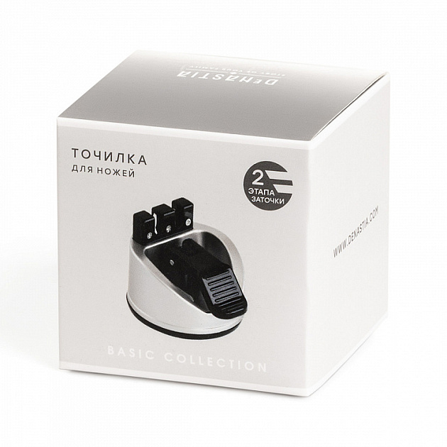 Точилка для ножей 6x6x6,5см DE'NASTIA с вакуумным креплением двухэтапная заточка черный вольфрамовая сталь/керамика/полипропилен 000000000001225976
