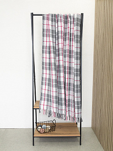 Покрывало 150x200см DE'NASTIA клетка серый/белый хлопок 000000000001229648