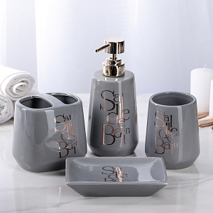 Набор для ванной 4 предмета Bonjour мыльница дозатор для мыла 2стакана лаванда керамика 000000000001211485