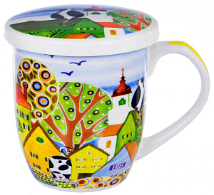 Кружка 350мл заварочная фарфор с металлическимситом Кошки подарочная упаковка Olaff 141-08004 000000000001197835