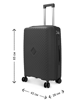 Чемодан на колесах M (42х26х65см) ромб черный PP 000000000001226544