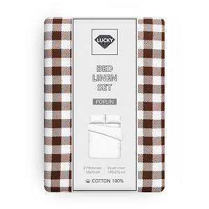 Комплект постельного белья 2,0сп LUCKY (пододеяльник, наволочки 50х70см-2шт) клетка мелкая коричневый поплин хлопок 100% 000000000001217129
