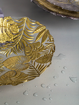 Блюдо сервировочное 22см EFE GLASS Листья золото стекло 000000000001213520