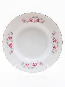 Тарелка суповая 22,5см CMIELOW Рококо Бледная роза глубокая отводка платиной фарфор 000000000001214844