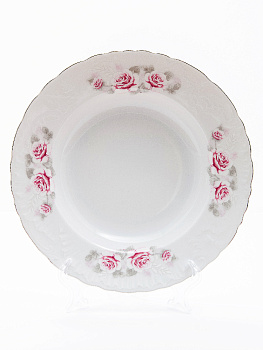Тарелка суповая 22,5см CMIELOW Рококо Бледная роза глубокая отводка платиной фарфор 000000000001214844