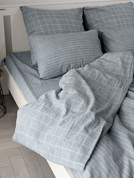 Комплект постельного бельяЕвроDE'NASTIA(пододеяльник200х220см простыня230х260см наволочки50x70см-2шт/70х70см-2шт)ИдиллияПолоска/КлеткаСерыйЖатыйХлопок 000000000001227513