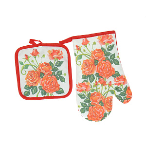 Набор прихватка и рукавица Розы Фото-графика Мультидом, хлопок, 2 предмета 000000000001126850