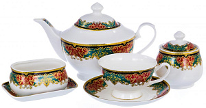 Набор чайн16шт чашка/блюдце/чайник/сахарница/подставка подарочная упаковка фарфорМаркиза122-05016 000000000001197843