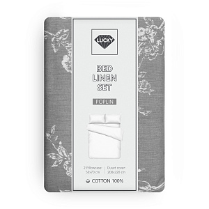Комплект постельного белья Евро LUCKY (пододеяльник, наволочки 50х70см-2шт) цветок темно-серый хлопок 100% 000000000001217172