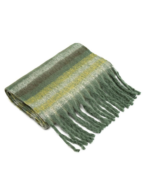 Шарф 40х200см теплый полосы зеленый полиэстер 000000000001229238