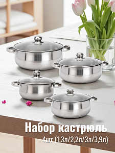 Набор кастрюль 4шт (1,3л/2,2л/3л/3,9л) CZ-BXG-015/M010199/PC05388/R010317 000000000001179045