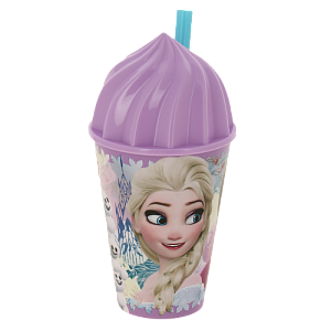 Стакан пластиковый 430мл с соломинкой и объемной крышкой в виде мороженного Холодное сердце Цветы Stor 274646/86885 000000000001193187