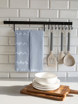 Набор полотенец кухонных 35x70см 2шт DE'NASTIA 270гр вафля зиг-заг/однотон синий хлопок 000000000001228568