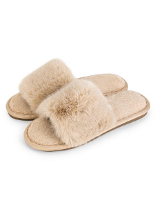 Тапочки домашние 40-41 женские меховые открытые бежевый полиэстер/ПВХ 000000000001228868