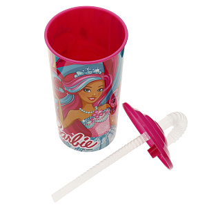 Бокал с крышкой и трубочкой Барби, 450мл, пластик 000000000001171350