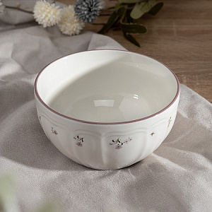 Салатник 13,8см/550мл DE'NASTIA Vintage цветочный принт фиолетовая кайма белый фарфор 000000000001227044