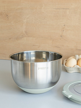 Миска 1,5л DE'NASTIA прозрачная крышка силиконовое дно ментол нержавеющая сталь 000000000001228058