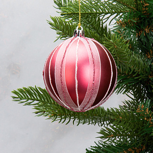 Набор новогодних шаров 6шт 8см Полосы розовая роза пластик 000000000001209023