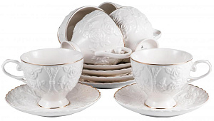 Набор чайный 12 предметов (чашка 220мл-6шт/блюдце-6шт) BALSFORD ГРАЦИЯ рельеф подарочная упаковка фарфор 000000000001209925