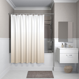 Штора для ванной комнаты  IDDIS.100% Полиэстер, плотность-100 г/м2, р-р 200-180 cм, пласт.люверсы, 12  колец в ком-те,  форма "O". B 000000000001192787