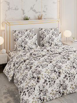 Комплект постельного белья 2,0сп LUCKY (пододеяльник 175х215см, простыня 200х220см, наволочки 70х70см-2шт) Эвкалипт серый сатин хлопок 000000000001225234