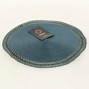 Салфетка сервировочная D36см DE'NASTIA зеленая с золотистой строчкой по кругу 70% полипропилен 30% полиэстер 000000000001208013